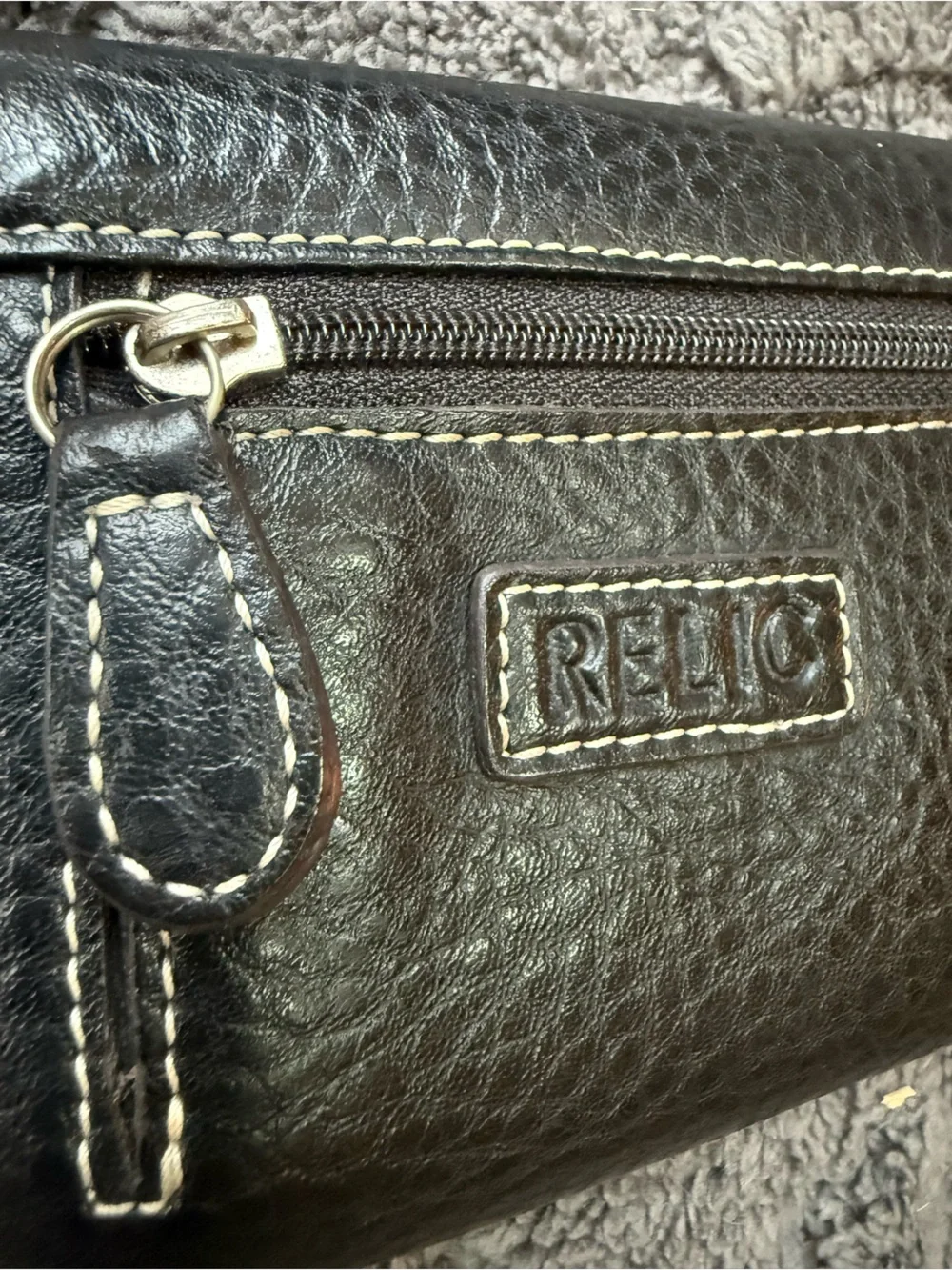 Relic Black Wallet with White Contrast Stitching-faux pebbled leather